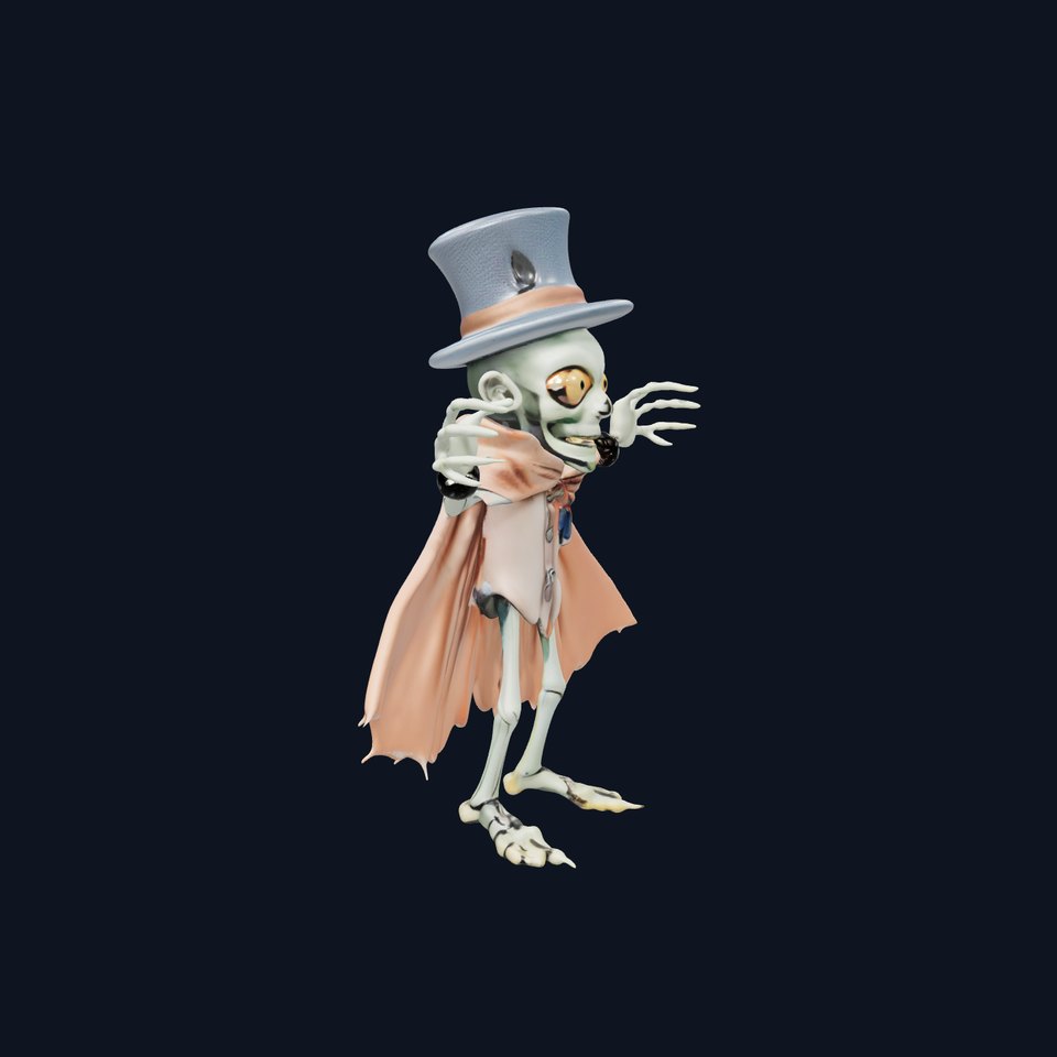 Spooky Skeleton Character Rigged and Animated with Cape and Top Hat